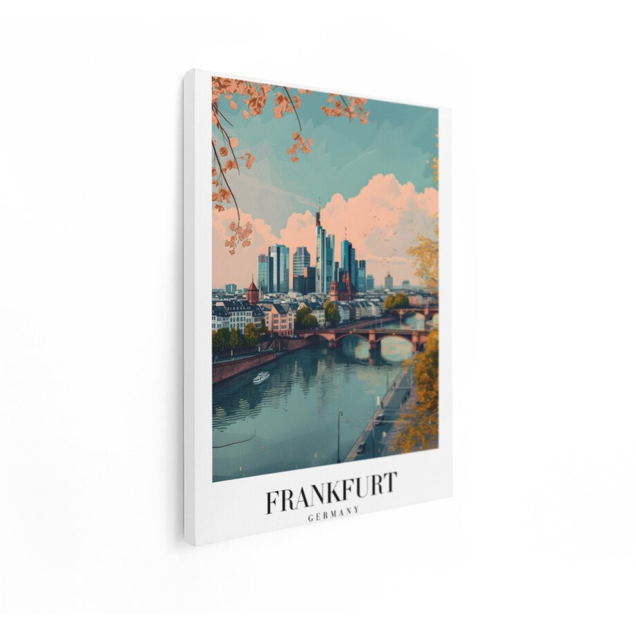 Artaza Canvas Schilderij Frankfurtse Skyline met de Main en Bruggen tijdens het Herfstseizoen - 90x120 cm - Groot - Wanddecoratie Woonkamer - Schilderijen - Muurdecoratie afbeelding 1