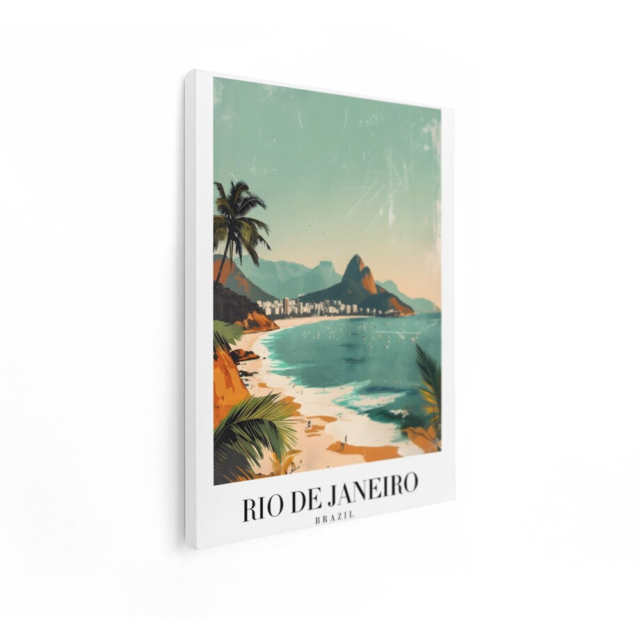 Artaza Canvas Schilderij Rio De Janeiro - 90x120 cm - Wanddecoratie Strand - Muurdecoratie Brazilië - Vintage Landschap Schilderij afbeelding 1