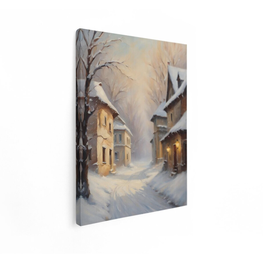 Artaza Canvas Schilderij Winters Dorp - 60x80 cm - Wanddecoratie Sneeuwlandschap - Muurdecoratie Natuur - Schilderijen Op Canvas Woonkamer afbeelding 1