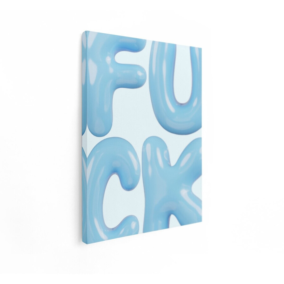 Artaza Canvas Schilderij Lichtblauwe Ballonletters Vormen het Woord 'Fuck' op een Egale Achtergrond - 60x80 cm - Wanddecoratie Woonkamer - Schilderijen - Muurdecoratie afbeelding 1