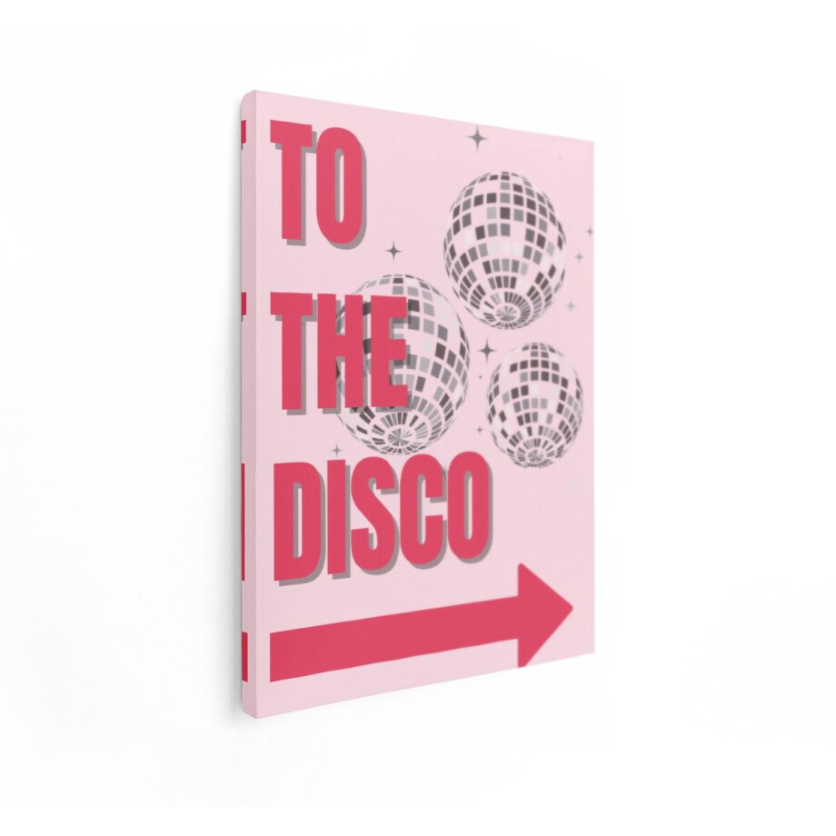 Artaza Canvas Schilderij Discobal - 30x40 cm - Vintage Wanddecoratie Muziek - Muurdecoratie Retro Quote - Kamer Accessoires Roze afbeelding 1