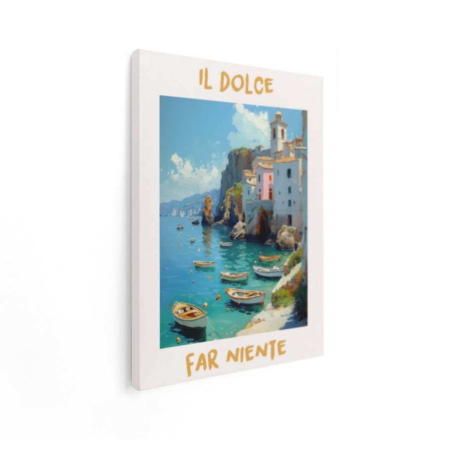 Artaza Canvas Schilderij Italiaans Kustdorp - 60x80 cm - Wanddecoratie Amalfi Zee - Muurdecoratie Landschap - Decoratie Woonkamer Boten afbeelding 1