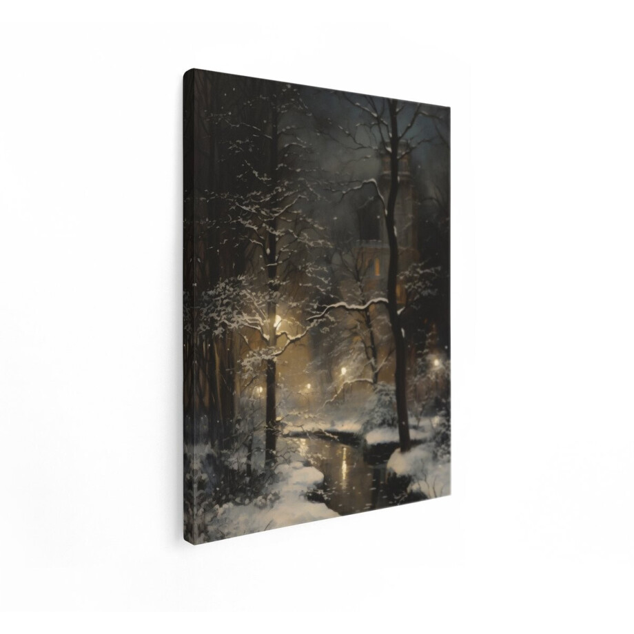 Artaza Canvas Schilderij Winterlandschap - 60x80 cm - Wanddecoratie Besneeuwd Park - Muurdecoratie Sfeervolle Winteravond - Schilderijen Natuur afbeelding 1
