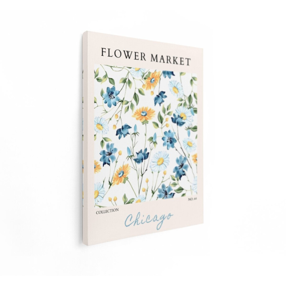 Artaza Canvas Schilderij Bloemenmarkt Poster Chicago - 90x120 cm - Wanddecoratie Aquarel Bloemen - Muurdecoratie Boho - Decoratie Woonkamer afbeelding 1