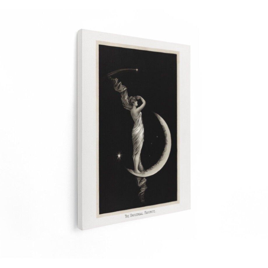 Artaza Canvas Schilderij Vrouw op Halve Maan met Sterren en Sluier - Klassieke Kunst - 60x80 cm - Wanddecoratie Woonkamer - Schilderijen - Muurdecoratie afbeelding 1