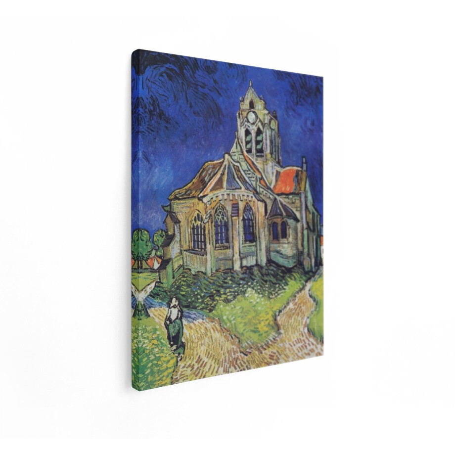 Artaza Canvas Schilderij Kerk Van Auvers - 60x80 cm - Wanddecoratie Van Gogh - Muurdecoratie Klassiek Schilderij - Decoratie Blauw afbeelding 1