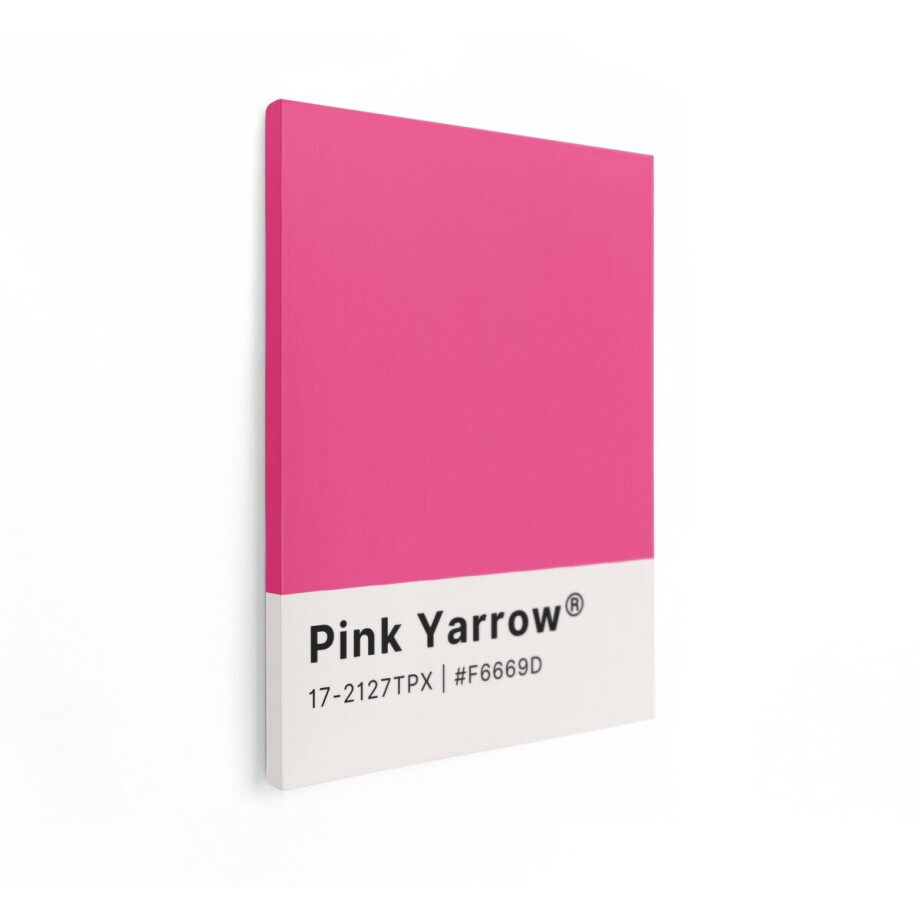 Artaza Canvas Schilderij Levendige Roze Kleurstaal met de Naam 'Pink Yarrow' en Hexadecimale Code - 60x80 cm - Wanddecoratie Woonkamer - Schilderijen - Muurdecoratie afbeelding 1