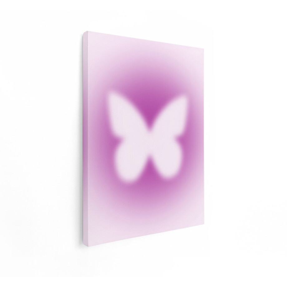 Artaza Canvas Schilderij Zachte Roze Vlinder met Aura - Etherische en Dromerige Sfeer - 90x120 cm - Groot - Wanddecoratie Woonkamer - Schilderijen - Muurdecoratie afbeelding 1