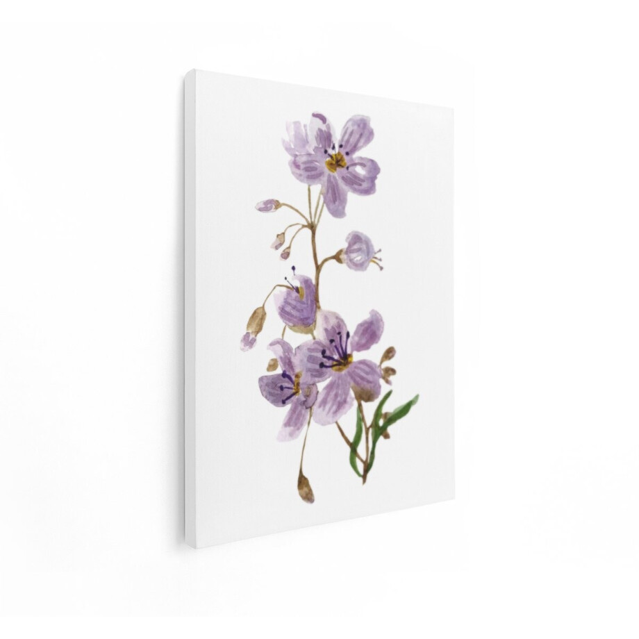 Artaza Canvas Schilderij Delicaat Aquarelschilderij van een Bloeiende Paarse Bloemtak met Groene Bladeren - 30x40 cm - Klein - Wanddecoratie Woonkamer - Schilderijen - Muurdecoratie afbeelding 1