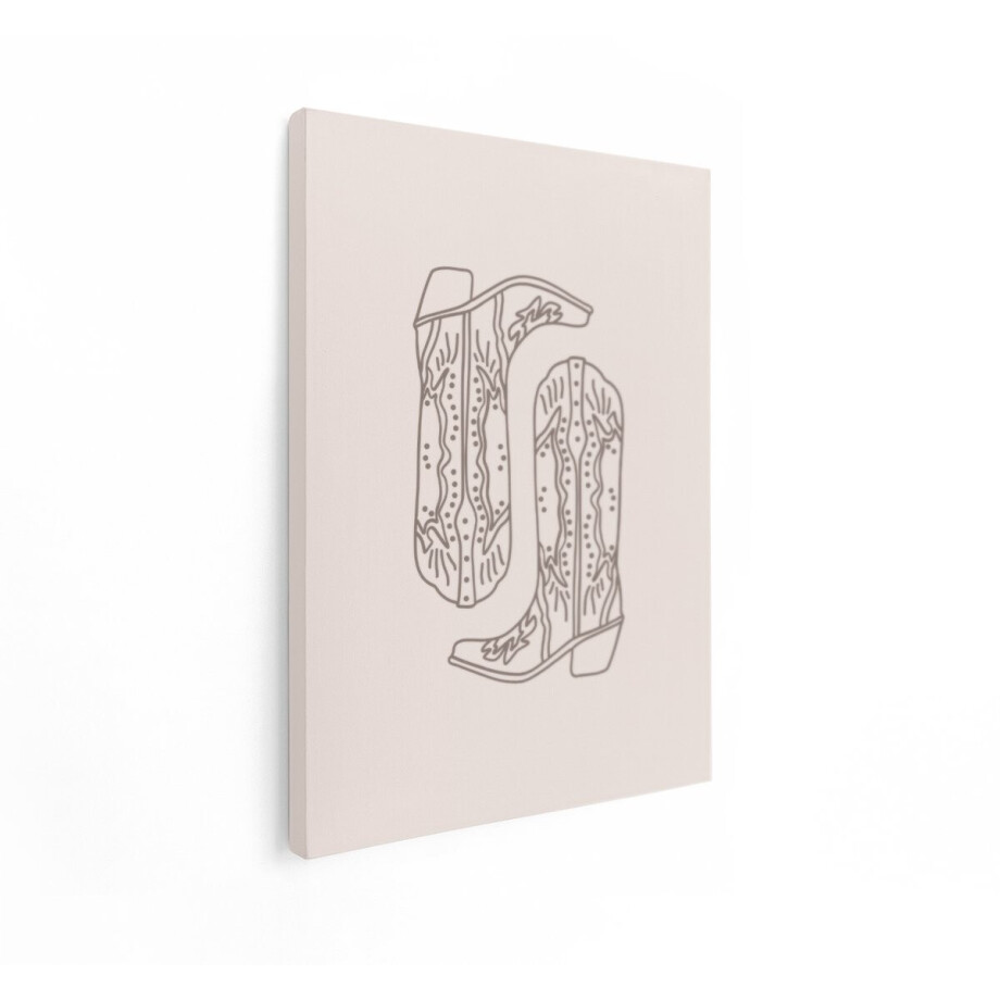 Artaza Canvas Schilderij Cowboylaarzen - 60x80 cm - Boho Wanddecoratie - Muurdecoratie Line Art - Decoratie Minimalistisch Beige afbeelding 1