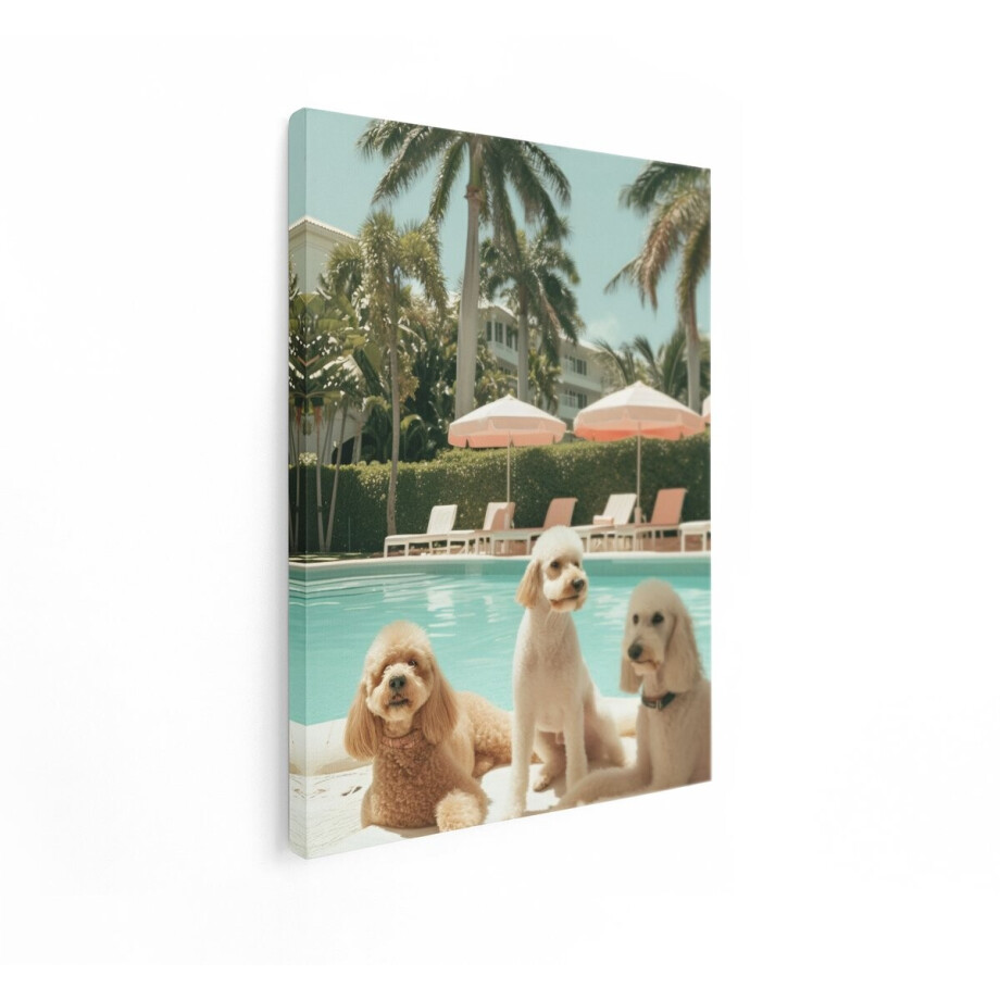 Artaza Canvas Schilderij Honden - 30x40 cm - Wanddecoratie Poedels Bij Zwembad - Muurdecoratie Vintage Dieren - Schilderijen Op Canvas afbeelding 1