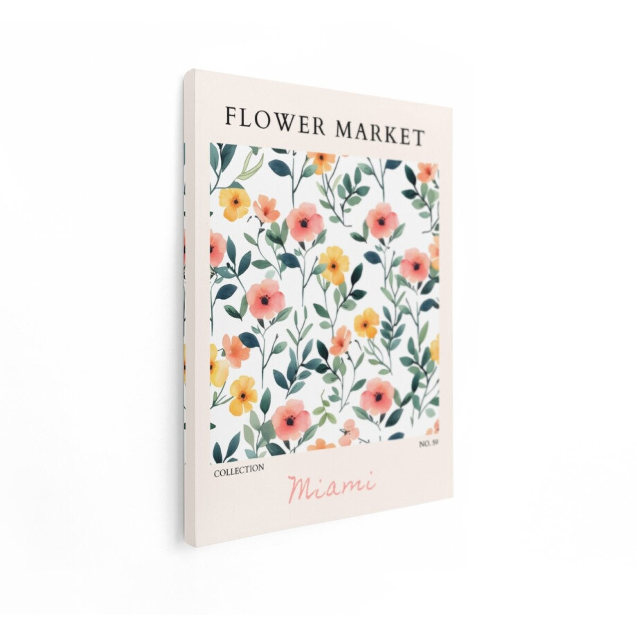 Artaza Canvas Schilderij Bloemenmarkt Poster met Aquarel Bloemen en Bladeren in Zachte Kleuren - 60x80 cm - Wanddecoratie Woonkamer - Schilderijen - Muurdecoratie afbeelding 1