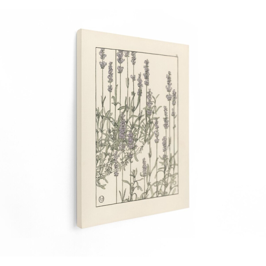 Artaza Canvas Schilderij Art Nouveau Lavendel Bloemen in een Gestileerde Illustratie - 30x40 cm - Klein - Wanddecoratie Woonkamer - Schilderijen - Muurdecoratie afbeelding 1