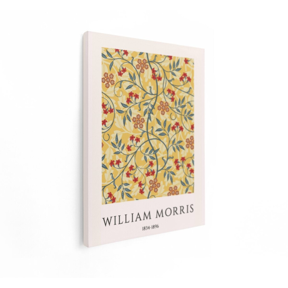 Artaza Canvas Schilderij William Morris Bloempatroon met Rode Bloemen en Gele Achtergrond - 90x120 cm - Groot - Wanddecoratie Woonkamer - Schilderijen - Muurdecoratie afbeelding 1