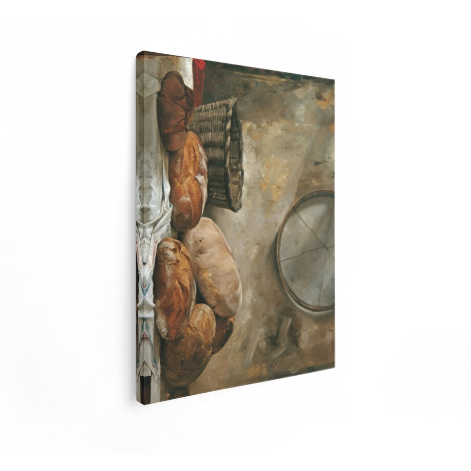Artaza Canvas Schilderij Stilleven Brood - 60x80 cm - Wanddecoratie Landelijk - Muurdecoratie Brocante - Schilderijen Op Canvas Keuken afbeelding 1