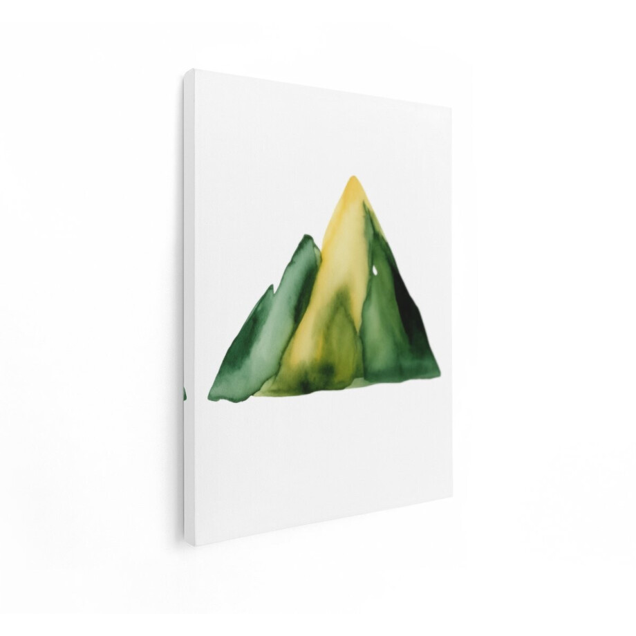 Artaza Canvas Schilderij Abstracte Aquarelbergen in Groene en Gele Tinten op een Witte Achtergrond - 60x80 cm - Wanddecoratie Woonkamer - Schilderijen - Muurdecoratie afbeelding 1