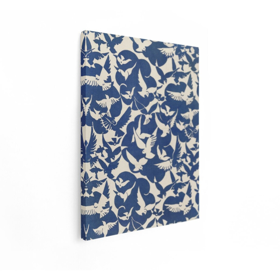 Artaza Canvas Schilderij Vogels - 90x120 cm - Wanddecoratie Duiven - Muurdecoratie Abstract - Vintage Schilderijen Op Canvas - Blauw afbeelding 1