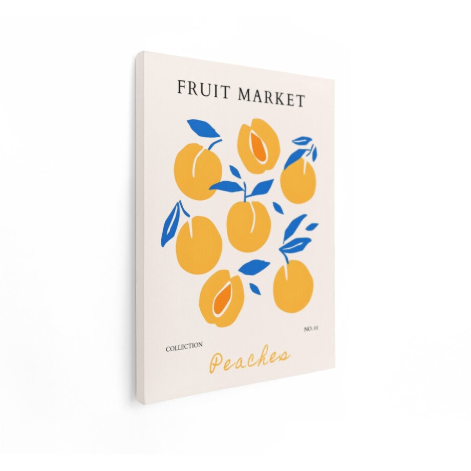 Artaza Canvas Schilderij Perziken - 60x80 cm - Wanddecoratie Fruit Market - Muurdecoratie Abstract - Decoratie Keuken - Geel Blauw afbeelding 1