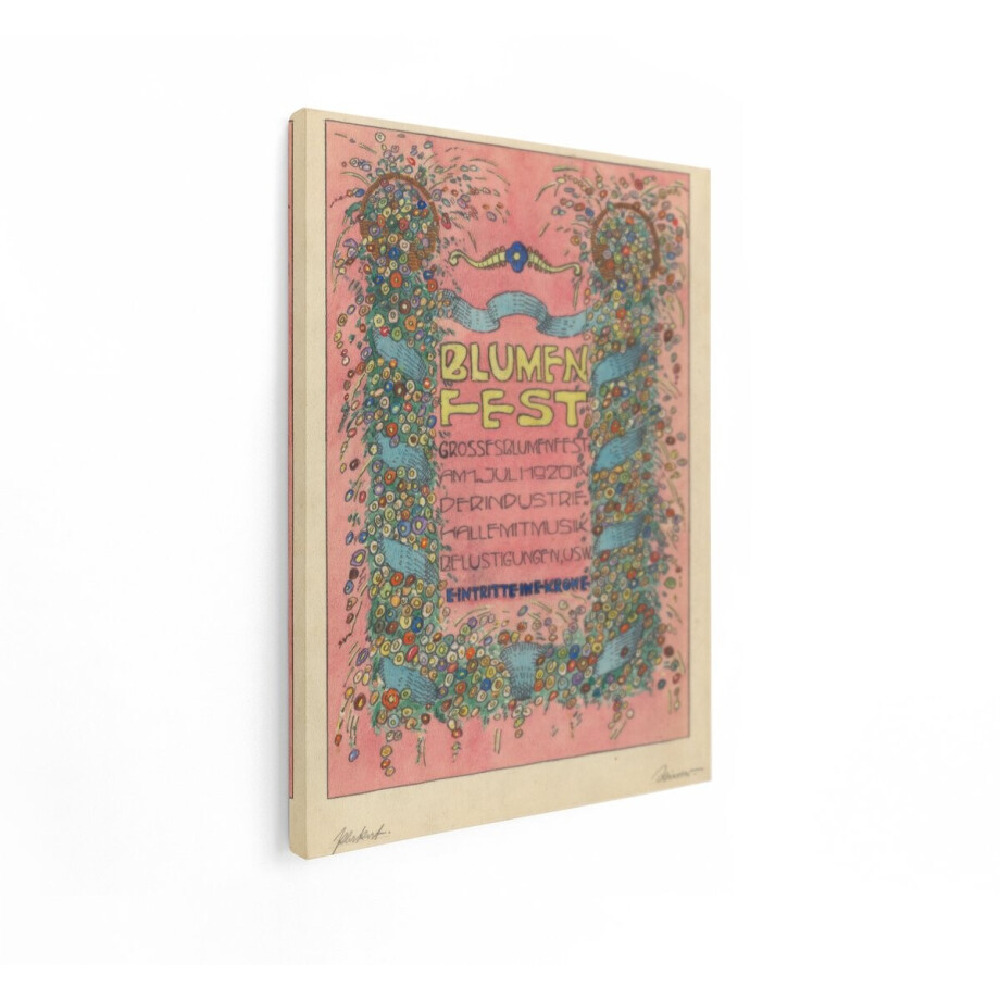 Artaza Canvas Schilderij Blumenfest-Poster Uit 1920 met Bloemdecoraties en Tekst - 90x120 cm - Groot - Wanddecoratie Woonkamer - Schilderijen - Muurdecoratie afbeelding 1