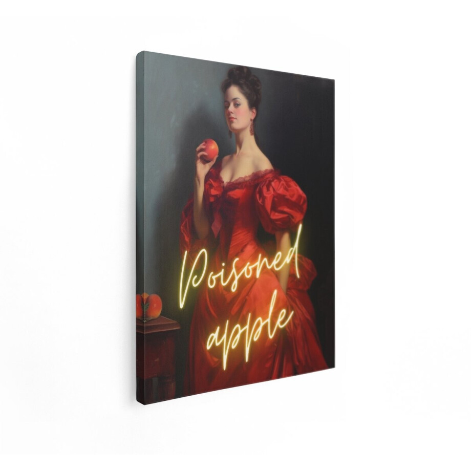 Artaza Canvas Schilderij Vrouw in Rode Jurk met Appel - Klassieke Schilderstijl - 30x40 cm - Klein - Wanddecoratie Woonkamer - Schilderijen - Muurdecoratie afbeelding 1