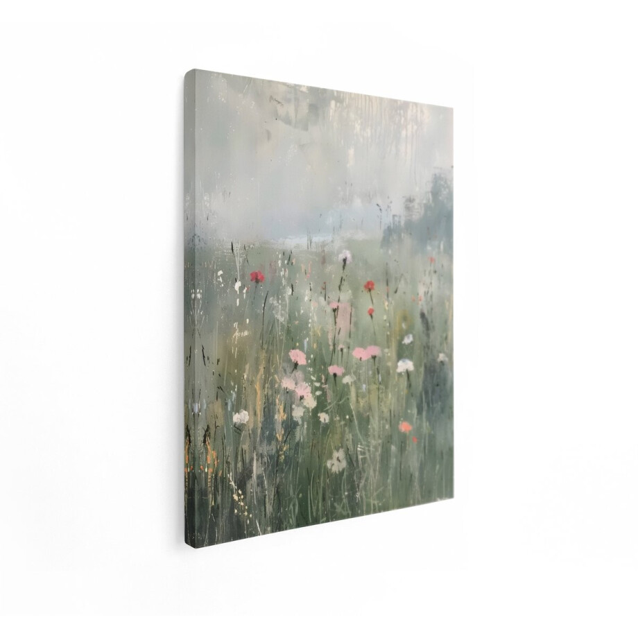Artaza Canvas Schilderij Bloemenveld - 60x80 cm - Wanddecoratie Wilde Bloemen - Muurdecoratie Natuur - Decoratie Woonkamer - Pastel afbeelding 1