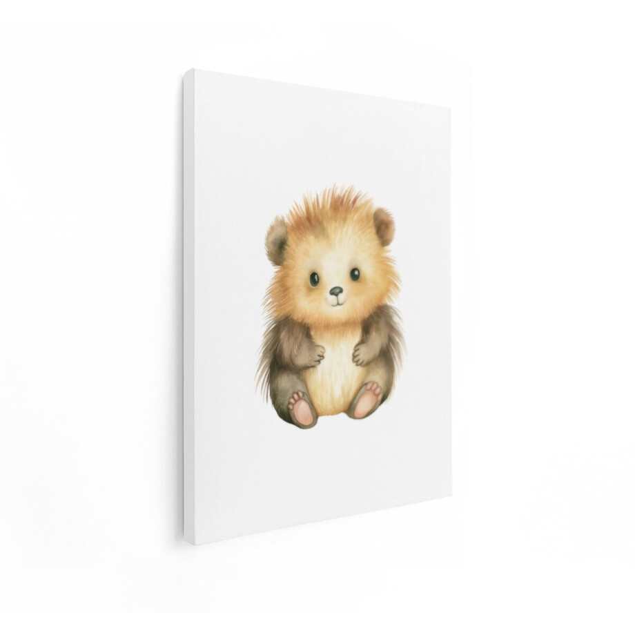 Artaza Canvas Schilderij Schattige Egel met Waterverf Illustratie - Zittend op een Witte Achtergrond - 90x120 cm - Groot - Wanddecoratie Woonkamer - Schilderijen - Muurdecoratie afbeelding 1