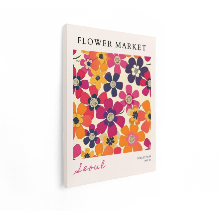 Artaza Canvas Schilderij Bloemen Poster - 90x120 cm - Wanddecoratie Flower Market Seoul - Muurdecoratie Retro Bloemen - Decoratie Kleurrijk afbeelding 1