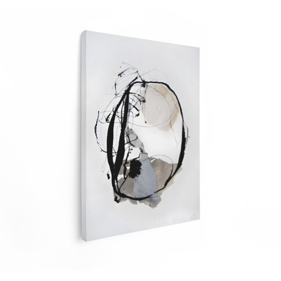 Artaza Canvas Schilderij Abstracte Kalligrafie met Zwarte Inkt en Aquarel op Wit Papier - 90x120 cm - Groot - Wanddecoratie Woonkamer - Schilderijen - Muurdecoratie afbeelding 1