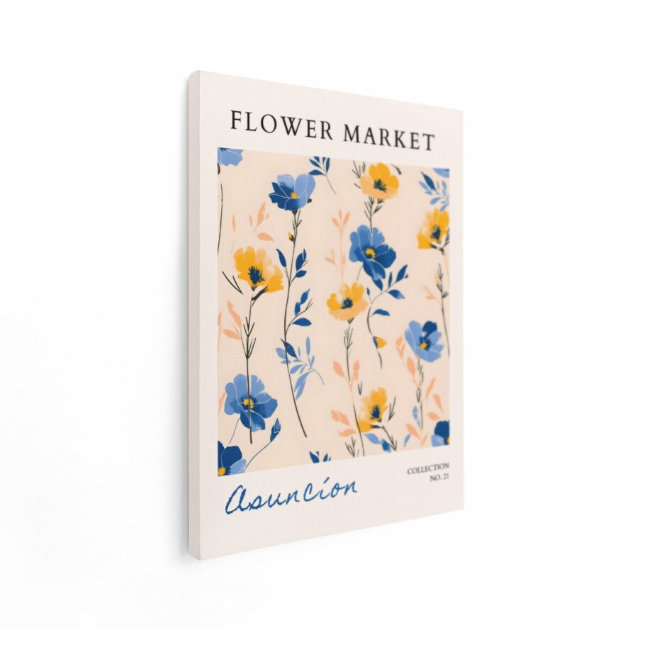 Artaza Canvas Schilderij Bloemen Poster - 30x40 cm - Muurdecoratie Boho - Wanddecoratie Flower Market - Schilderijen Op Canvas - Blauw Geel afbeelding 1