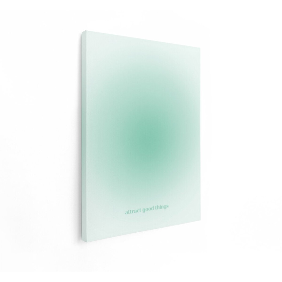 Artaza Canvas Schilderij Aura - 60x80 cm - Wanddecoratie Attract Good Things - Muurdecoratie Abstract - Decoratie Tekst Groen afbeelding 1