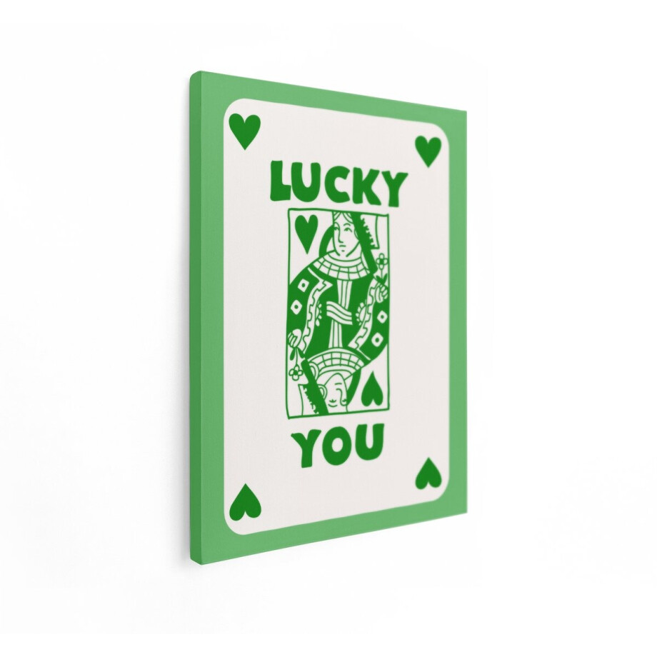 Artaza Canvas Schilderij Lucky You Kaart - 30x40 cm - Muurdecoratie Retro - Wanddecoratie Harten Tekst - Schilderijen Op Canvas Groen afbeelding 1