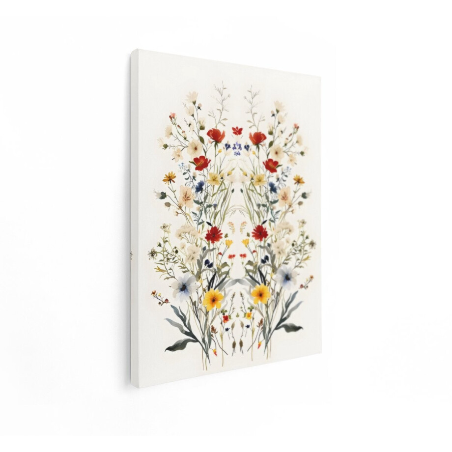 Artaza Canvas Schilderij Delicaat Boeket van Wilde Bloemen in Aquarel met Rode - Gele en Witte Bloemen - 30x40 cm - Klein - Wanddecoratie Woonkamer - Schilderijen - Muurdecoratie afbeelding 1