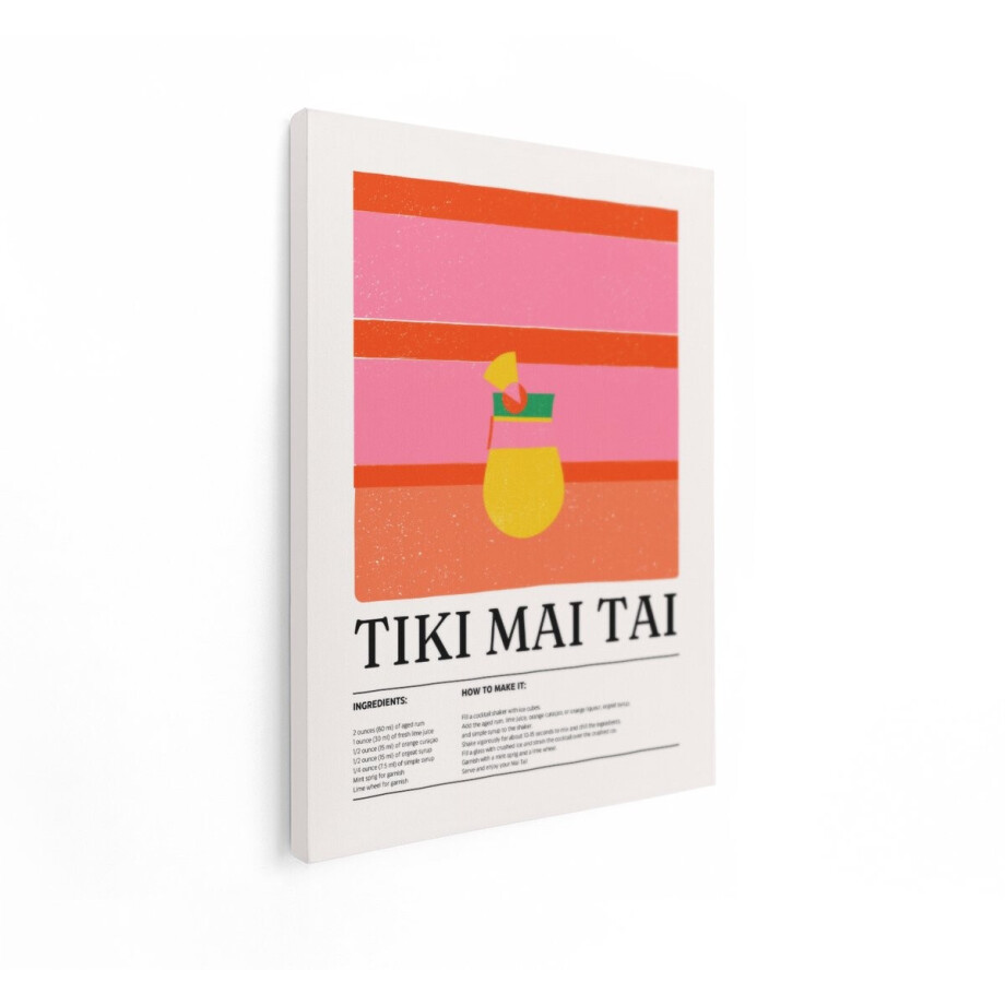 Artaza Canvas Schilderij Tiki Mai Tai Cocktailrecept Illustratie met Ingrediënten en Instructies - 60x80 cm - Wanddecoratie Woonkamer - Schilderijen - Muurdecoratie afbeelding 1