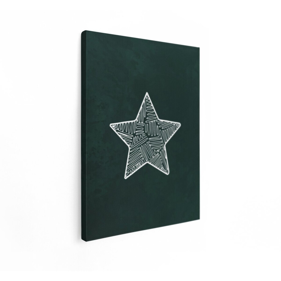 Artaza Canvas Schilderij Handgetekende Witte Ster met Scribbelpatroon op Donkergroene Achtergrond - 30x40 cm - Klein - Wanddecoratie Woonkamer - Schilderijen - Muurdecoratie afbeelding 1