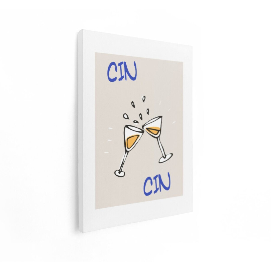 Artaza Canvas Schilderij Twee Glazen met Drankje Die Proosten met het Woord Cin Cin - 30x40 cm - Klein - Wanddecoratie Woonkamer - Schilderijen - Muurdecoratie afbeelding 1