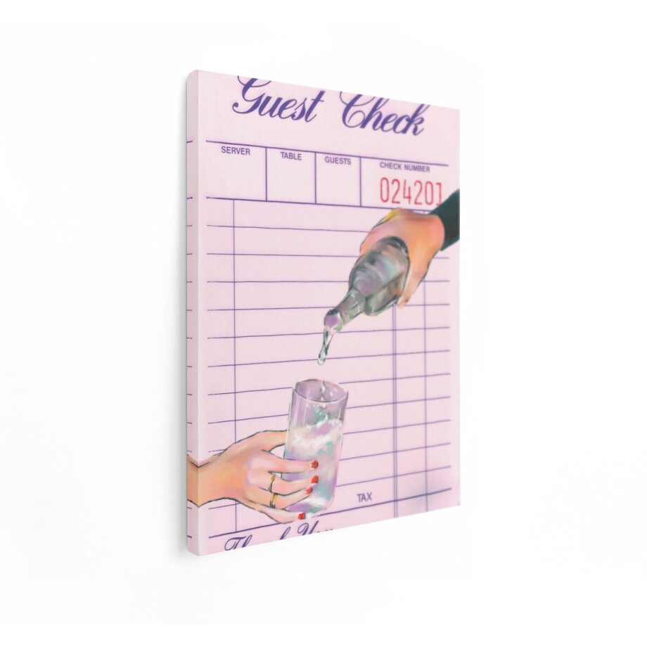 Artaza Canvas Schilderij Gastencheque met Schenken van Drankje in Glas door Ober - 30x40 cm - Klein - Wanddecoratie Woonkamer - Schilderijen - Muurdecoratie afbeelding 1