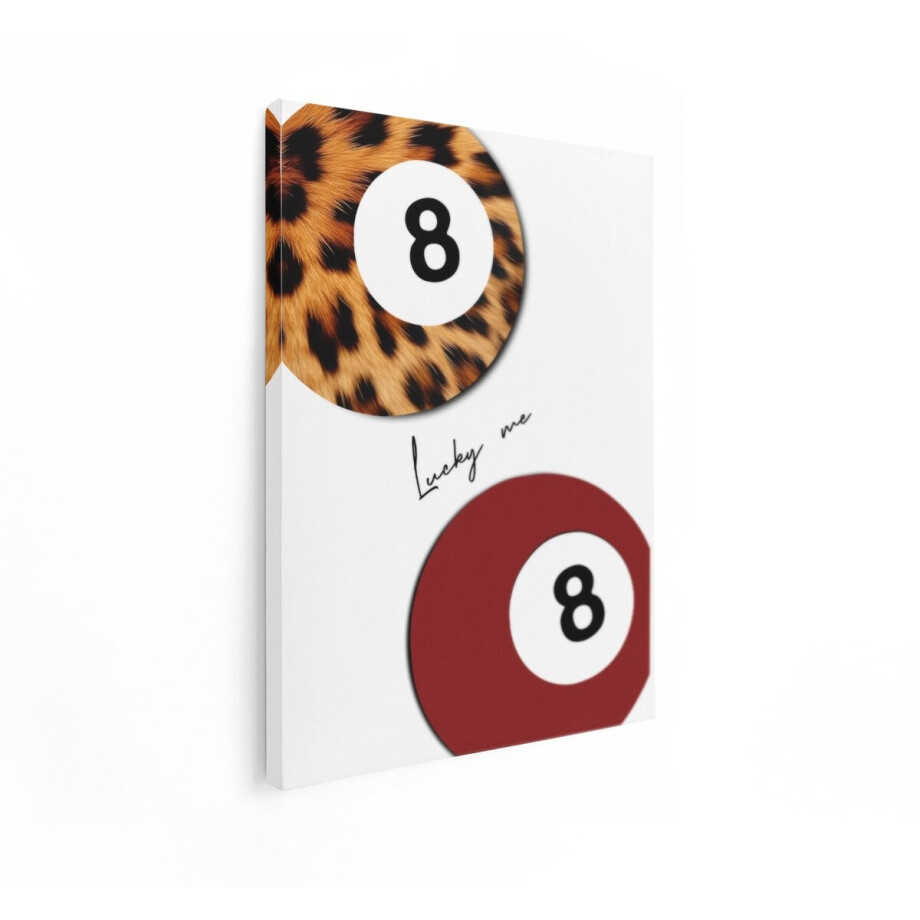 Artaza Canvas Schilderij Twee Poolballen met Nummer 8 - één met Luipaardprint en één Effen Rood - 60x80 cm - Wanddecoratie Woonkamer - Schilderijen - Muurdecoratie afbeelding 1