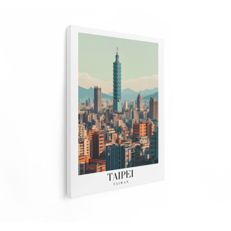 Artaza Canvas Schilderij Taipei Taiwan - 30x40 cm - Wanddecoratie Skyline - Muurdecoratie Bergen - Schilderijen Op Canvas Stad afbeelding 1