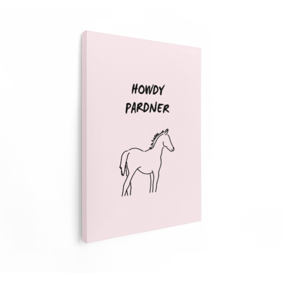 Artaza Canvas Schilderij Howdy Pardner: een Minimalistische Paardenillustratie met een Westerngroet - 60x80 cm - Wanddecoratie Woonkamer - Schilderijen - Muurdecoratie afbeelding 1
