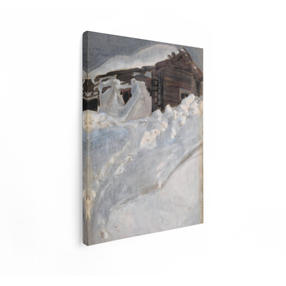 Artaza Canvas Schilderij Winterlandschap - 90x120 cm - Wanddecoratie Houten Hut - Muurdecoratie Sneeuw - Schilderijen Op Canvas Scandinavisch afbeelding 1