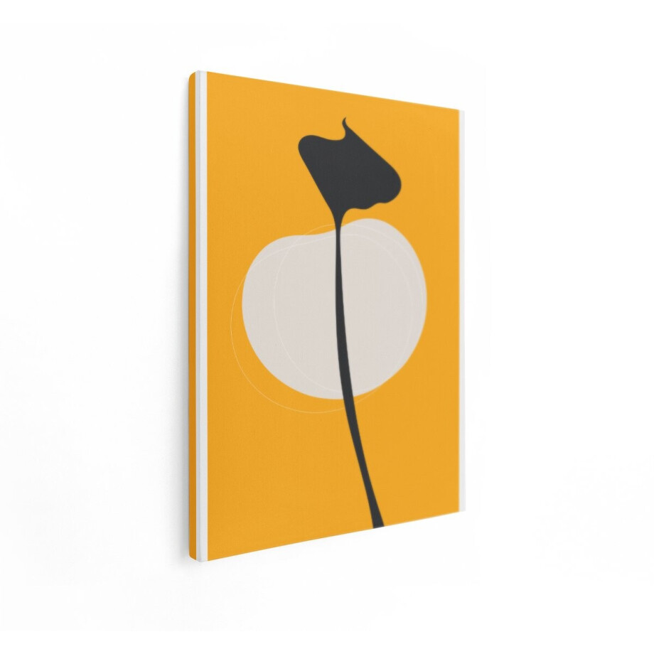 Artaza Canvas Schilderij Abstract Minimalistisch Plantensilhouet op een Warme Gele Achtergrond met Organische Vormen - 30x40 cm - Klein - Wanddecoratie Woonkamer - Schilderijen - Muurdecoratie afbeelding 1