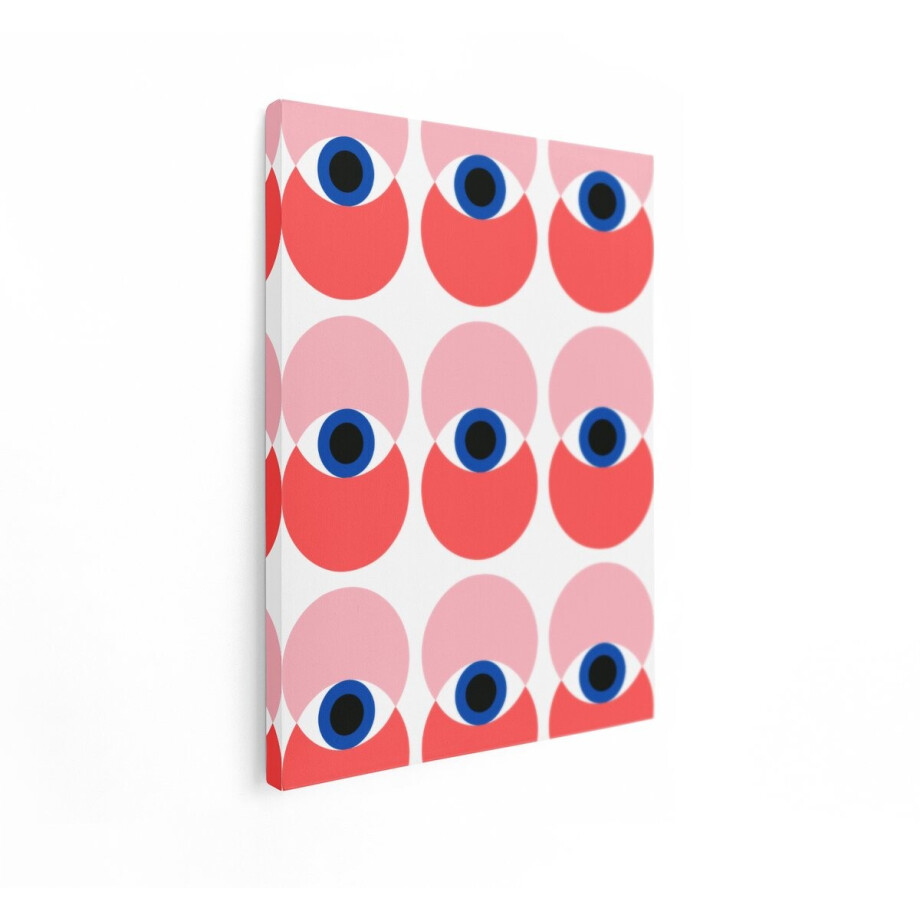Artaza Canvas Schilderij Abstract Patroon met Ogen in Rode en Roze Cirkels - Minimalistisch Ontwerp - 90x120 cm - Groot - Wanddecoratie Woonkamer - Schilderijen - Muurdecoratie afbeelding 1