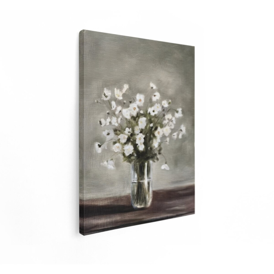 Artaza Canvas Schilderij Bloemen Boeket - 90x120 cm - Wanddecoratie Witte Bloemen - Muurdecoratie Stilleven - Decoratie Landelijk Wit afbeelding 1
