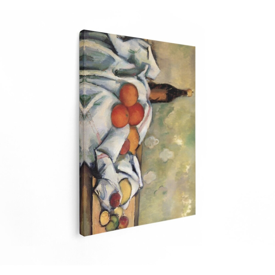 Artaza Canvas Schilderij Stilleven Cézanne - 60x80 cm - Wanddecoratie Fruit En Fles - Muurdecoratie Klassiek - Schilderijen Op Canvas Woonkamer afbeelding 1