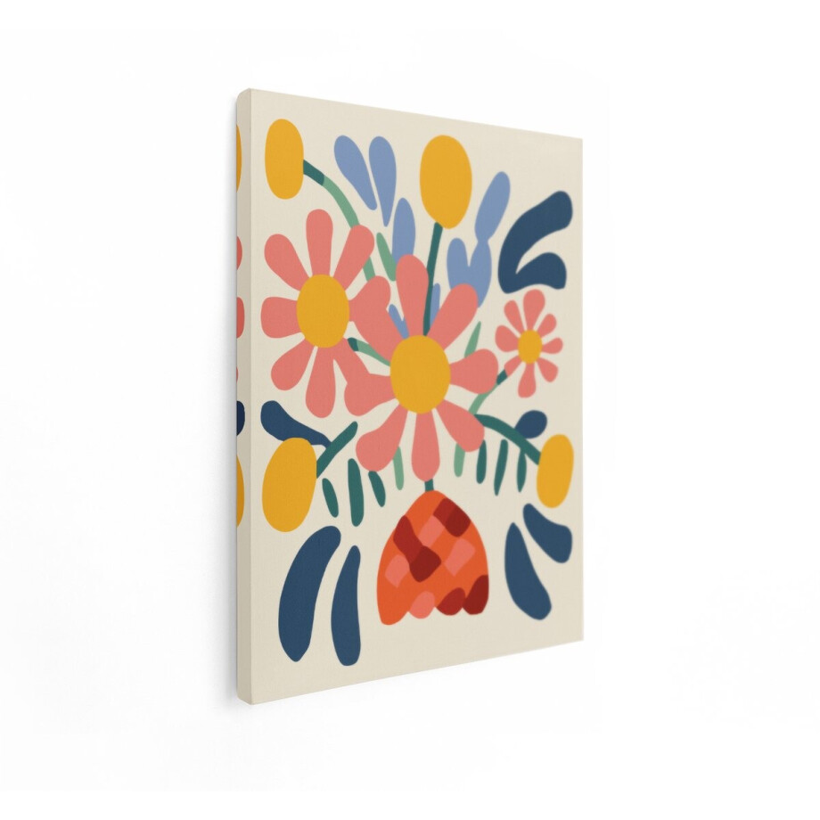 Artaza Canvas Schilderij Vrolijke - Abstracte Bloemen in Felle Kleuren op een Crèmekleurige Achtergrond - 60x80 cm - Wanddecoratie Woonkamer - Schilderijen - Muurdecoratie afbeelding 1