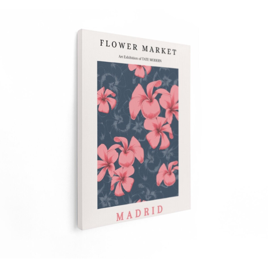 Artaza Canvas Schilderij Bloemen Poster - 60x80 cm - Wanddecoratie Flower Market Madrid - Muurdecoratie Bloemen - Decoratie Roze afbeelding 1