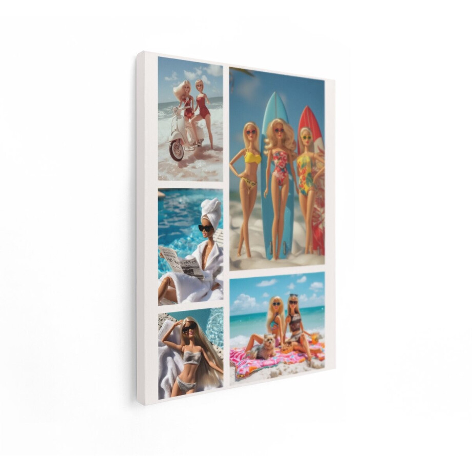 Artaza Canvas Schilderij Vrolijke Barbiepoppen Genieten van een Zonnige Zomervakantie aan Zee - 90x120 cm - Groot - Wanddecoratie Woonkamer - Schilderijen - Muurdecoratie afbeelding 1