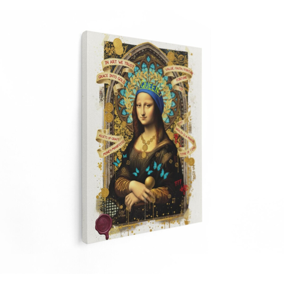 Artaza Canvas Schilderij Moderne Mona Lisa - 30x40 cm - Gouden Wanddecoratie - Muurdecoratie Vlinders - Schilderijen Op Canvas - Blauw Artaza Canvas Schilderij Moderne Mona Lisa - 30x40 cm - Gouden Wanddecoratie - Muurdecoratie Vlinders - Schilderijen Op Canvas - Blauw afbeelding 1
