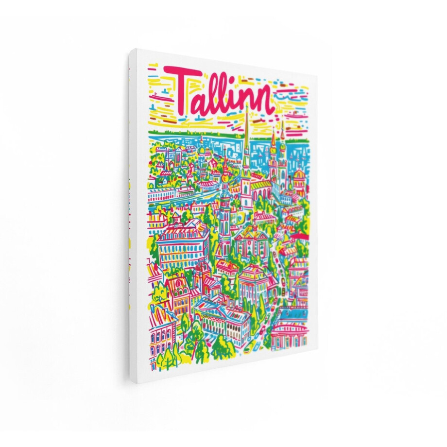 Artaza Canvas Schilderij Tallinn Skyline - 60x80 cm - Kleurrijke Wanddecoratie Stad - Muurdecoratie Estland - Decoratie Woonkamer afbeelding 1