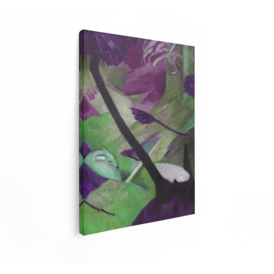 Artaza Canvas Schilderij Abstracte Schildering met Paarse en Groene Tinten en Dynamische Lijnen - 60x80 cm - Wanddecoratie Woonkamer - Schilderijen - Muurdecoratie afbeelding 1